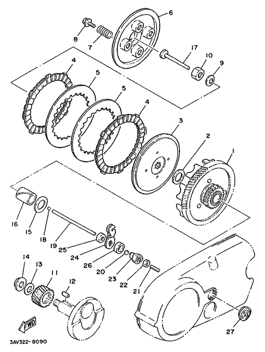 Yamaha 598-16321-01 Plate, Friction — shown on the Clutch parts diagram