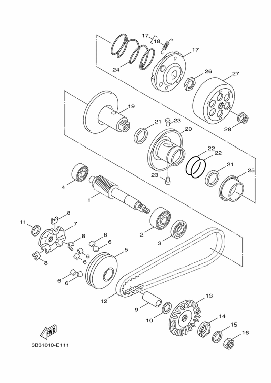 Yamaha 5SU-E7668-00 Nut — shown on the Clutch parts diagram