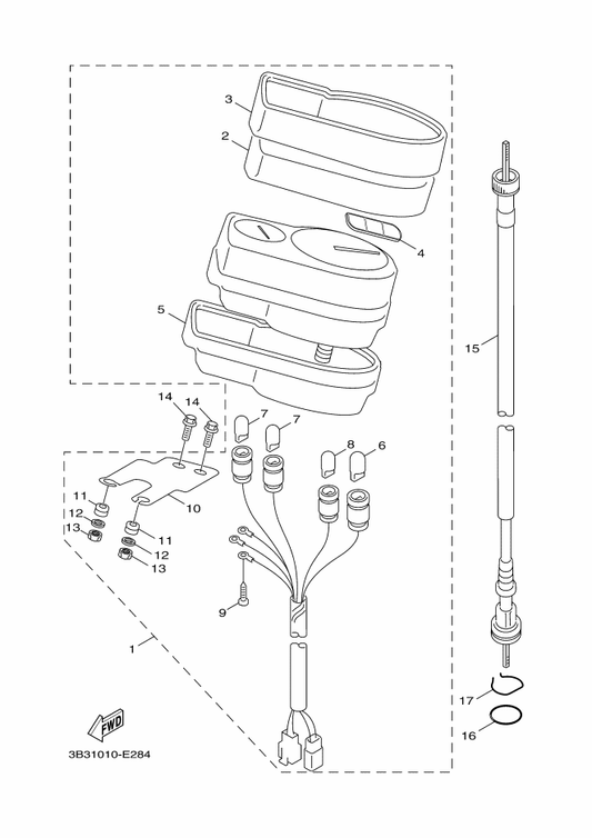 Yamaha 3B3-H353E-00 . Case, Meter Upper — shown on the Meter parts diagram