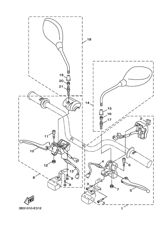 Yamaha 3B3-H3912-01 . Lever 1 — shown on the Handle Switch & Lever parts diagram