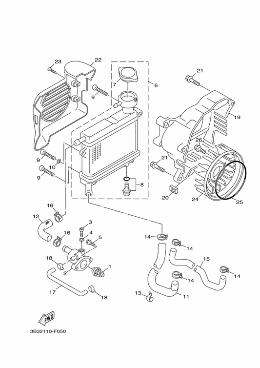 Yamaha 3B3-E2467-01 Cover, Radiator — shown on the Radiator & Hose parts diagram