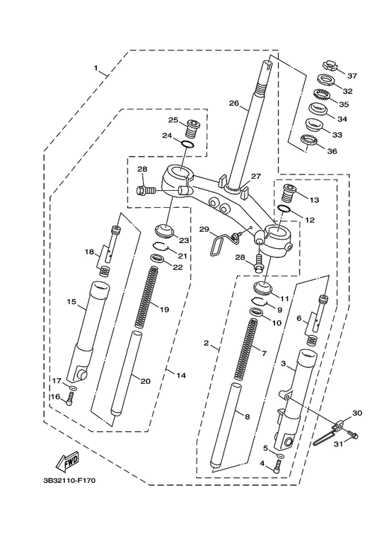 Yamaha 5SU-F3462-00 . . Seal, Dust — shown on the Front Fork parts diagram