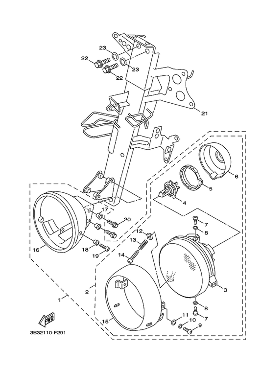 Yamaha 3B3-H4332-00 . . Spring, Screw — shown on the Headlight parts diagram