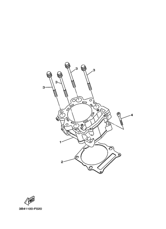 Yamaha 3B4-11311-10 Cylinder 1 — shown on the Cylinder parts diagram