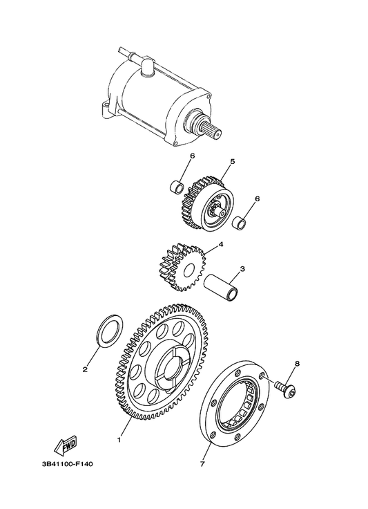 Yamaha 3B4-15515-00 Gear 3 (49T) — shown on the Starter Clutch parts diagram