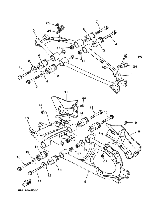 Yamaha 3B4-22129-00 Cover, Thrust 2 — shown on the Rear Arm parts diagram
