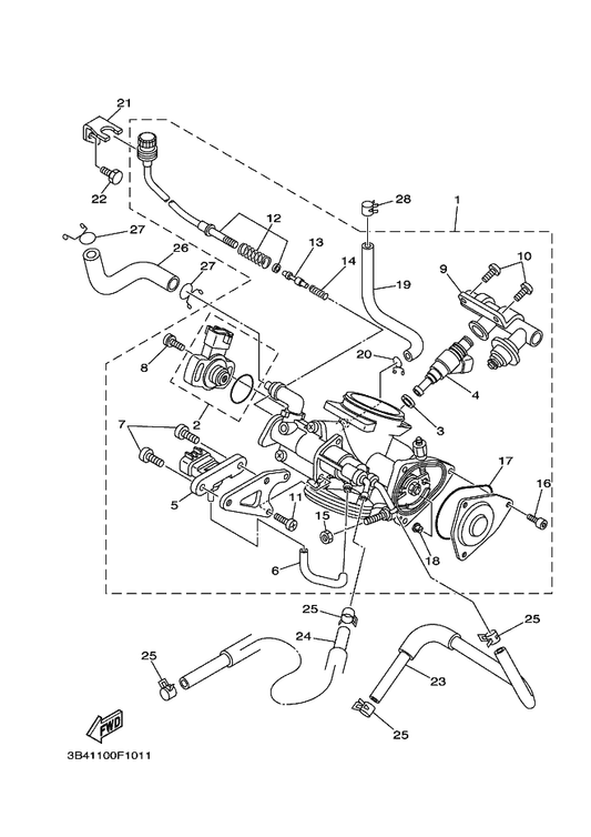 Yamaha 3B4-13160-00 . Delivery Pipe Assy 1 — shown on the Throttle Body Assy 1 parts diagram