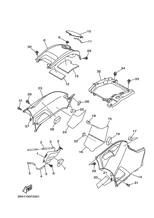 Yamaha 3B4-2414H-00 Damper, Plate 1 — shown on the Side Cover parts diagram