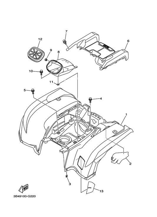 Yamaha 3B4-21651-01 Cover, Rear Fender — shown on the Rear Fender parts diagram