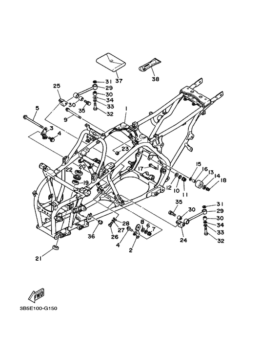 Yamaha 2GU-21318-10 Stay, Engine 5 — shown on the Frame parts diagram