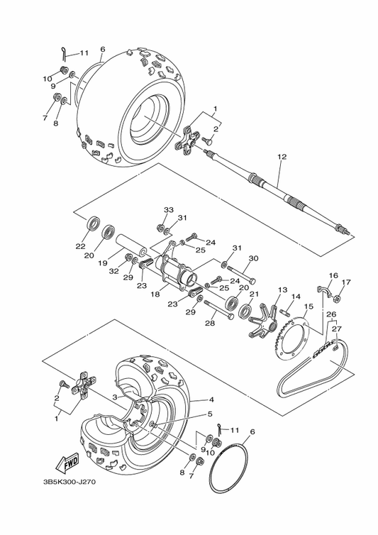 Yamaha 90101-10030 Bolt — shown on the Rear Wheel parts diagram