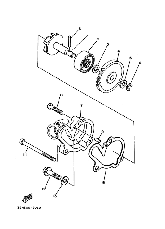 Yamaha 36F-12450-00 Impeller Shaft Assy — shown on the Water Pump parts diagram