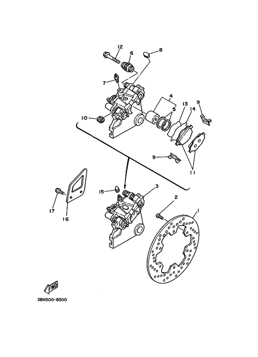 Yamaha 34X-W0046-02 . Brake Pad Kit 2 — shown on the Rear Brake Caliper parts diagram