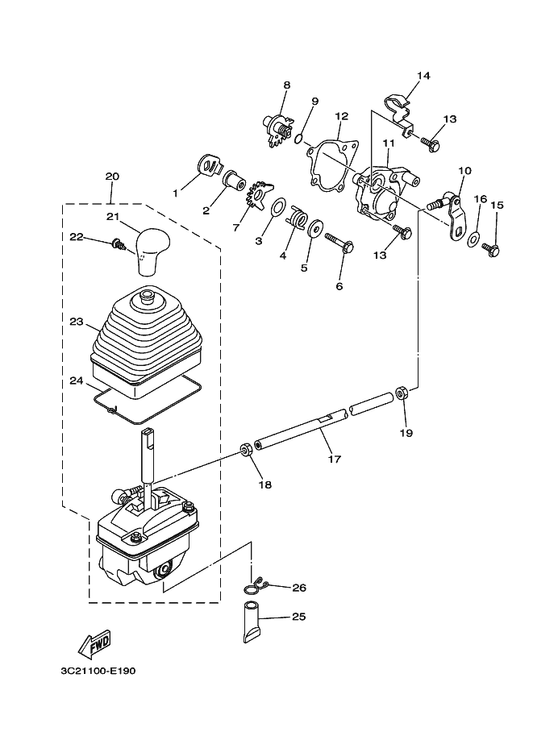Yamaha 1P1-18300-01 Shifter Assy — shown on the Shift Shaft parts diagram