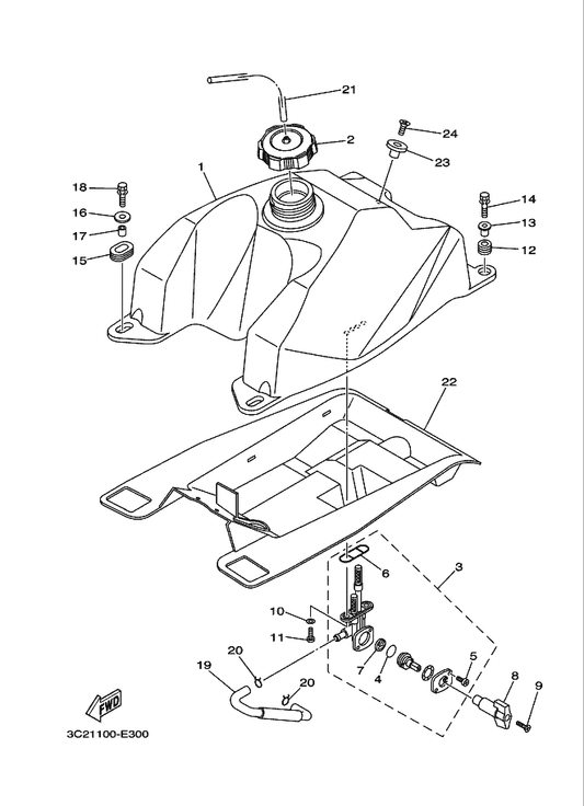 Yamaha 3C2-24500-00 Fuel Cock Assy 1 — shown on the Fuel Tank parts diagram