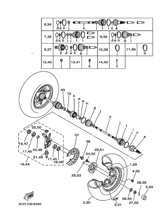Yamaha 90179-10007 Nut — shown on the Front Wheel parts diagram