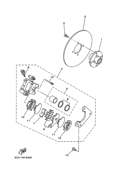 Yamaha 5ND-F5831-10 Disc, Brake (Left) — shown on the Rear Brake Caliper parts diagram