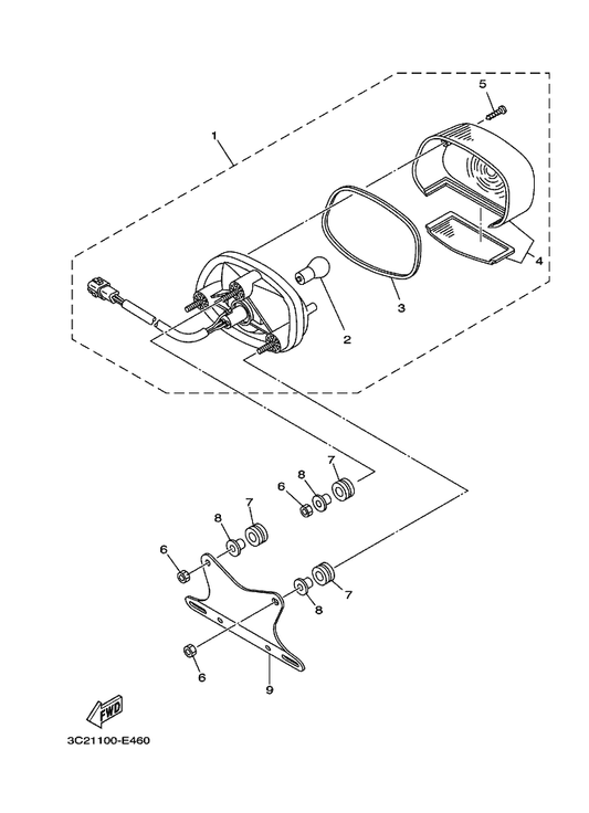 Yamaha 5LP-84700-11 Taillight Assy — shown on the Taillight parts diagram