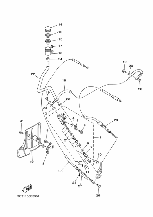 Yamaha 3C2-26341-00 Cable, Brake — shown on the Rear Master Cylinder parts diagram