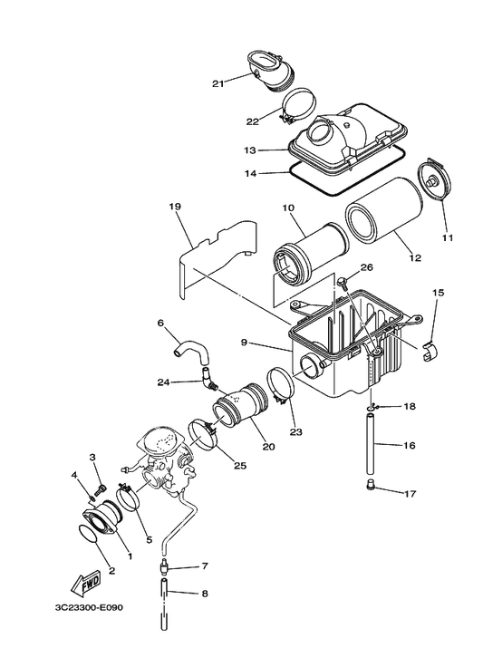 Yamaha 5ND-E4453-00 Joint, Air Cleaner 1 — shown on the Intake parts diagram