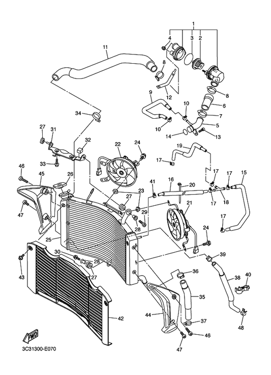 Yamaha 90109-067E6 Bolt — shown on the Radiator & Hose parts diagram