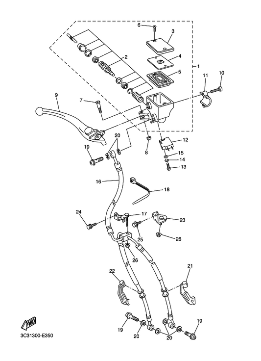 Yamaha 3C3-25872-01 Hose, Brake 1 — shown on the Front Master Cylinder parts diagram