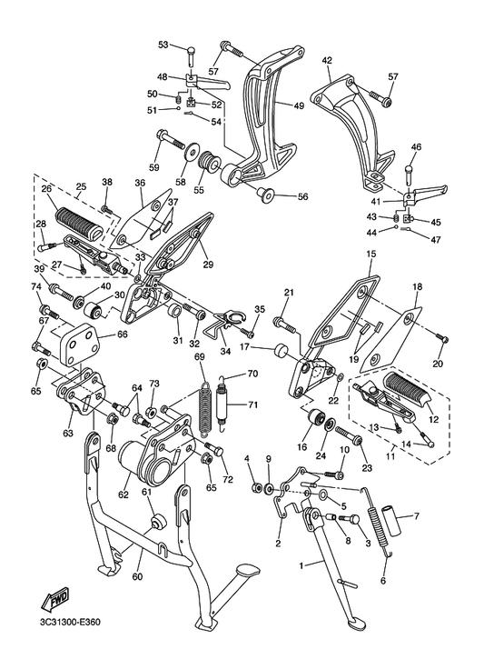 Yamaha 3C3-27152-00 Bracket, Main Stand 2 — shown on the Stand & Footrest parts diagram