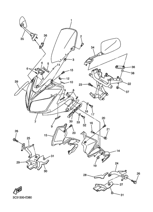 Yamaha 3C3-2835G-00-P2 Body, Front Upper 1 — shown on the Cowling 1 parts diagram