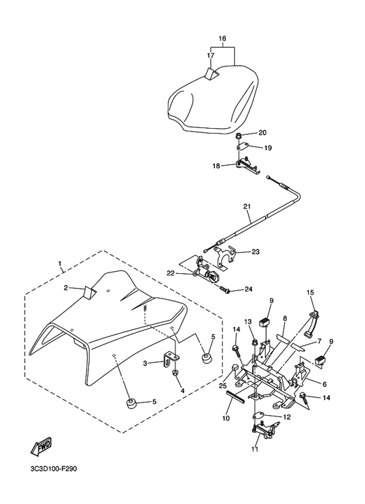 Yamaha 3C3-21341-01 Bracket, Seat 1 — shown on the Seat parts diagram