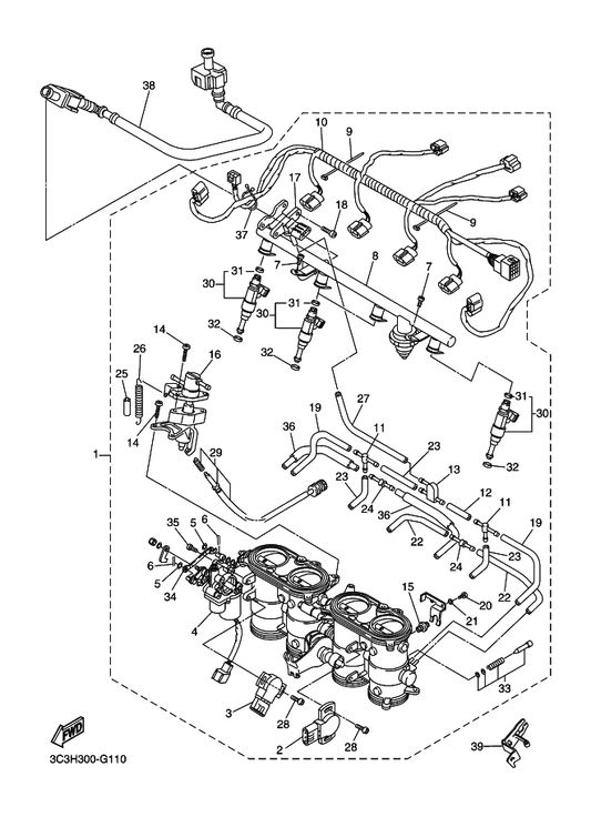 Yamaha 1C7-82380-00 . Sensor, Pressure — shown on the Intake 2 parts diagram