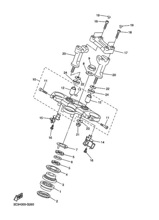 Yamaha 3C3-23319-00 Holder, Cable 2 — shown on the Steering parts diagram