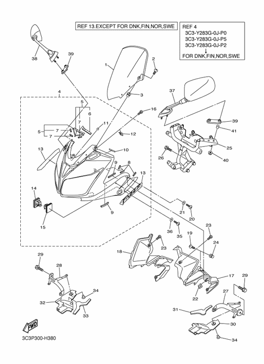 Yamaha 3C3-Y283G-0J-P0 Body, Front Upper 1 — shown on the Cowling 1 parts diagram