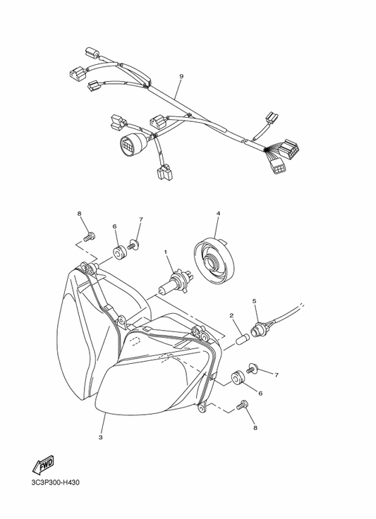 Yamaha 3C3-84359-00 Cord, Headlight — shown on the Headlight parts diagram