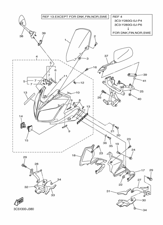 Yamaha 3C3-Y283G-0J-P6 Body, Front Upper 1 — shown on the Cowling 1 parts diagram