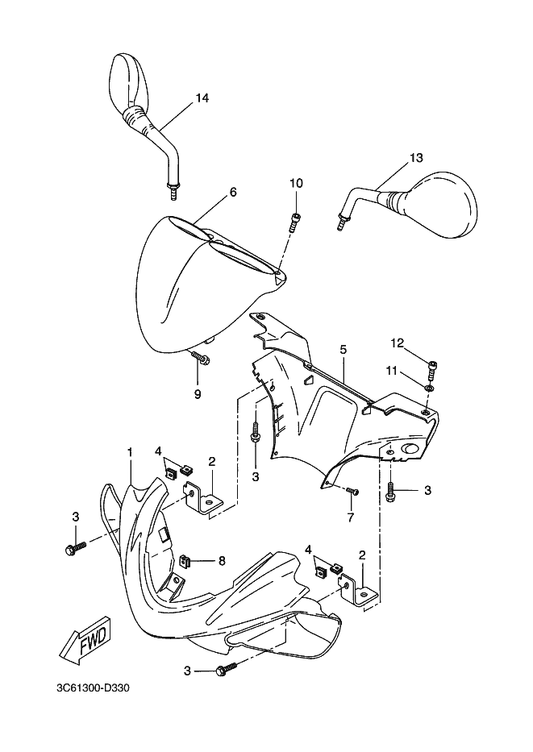 Yamaha 5BR-F6143-01-PW Cover, Handlebar Upper 1 — shown on the Cowling 1 parts diagram