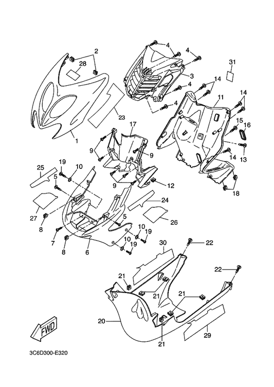 Yamaha 3C6-F83B6-00 Graphic 22 — shown on the Leg Shield parts diagram