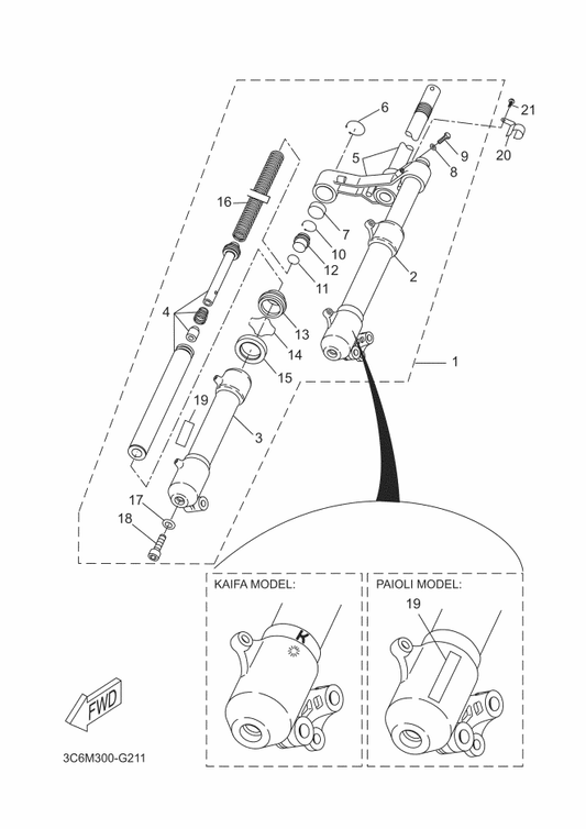 Yamaha 5ME-F3340-40 . Under Bracket Comp. — shown on the Front Fork parts diagram