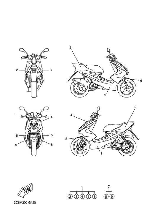 Yamaha 3C6-F17AB-40 Graphic Master Sheet 1 — shown on the Graphic & Emblem parts diagram