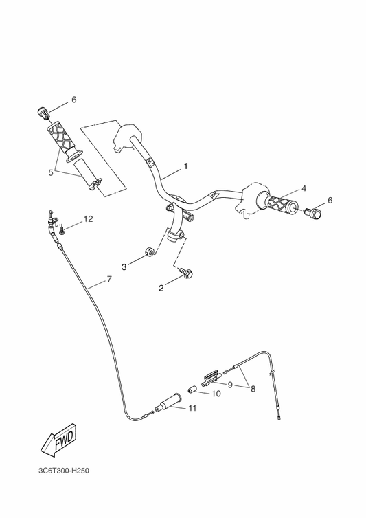 Yamaha 5BR-F6110-01 Handle Comp. — shown on the Steering Handle & Cable parts diagram