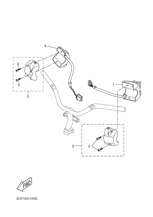 Yamaha 5XW-H3975-20 Switch, Handle 2 — shown on the Handle Switch & Lever parts diagram