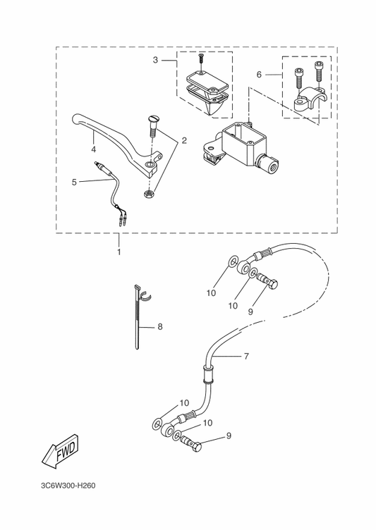 Yamaha 3C6-H3912-00 . Lever 1 — shown on the Front Master Cylinder parts diagram