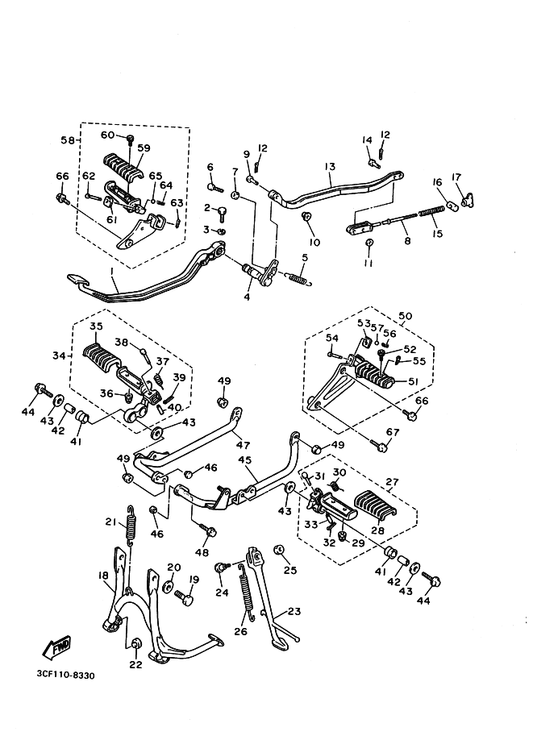 Yamaha 98517-06012 . Screw, Pan Head — shown on the Stand & Footrest parts diagram