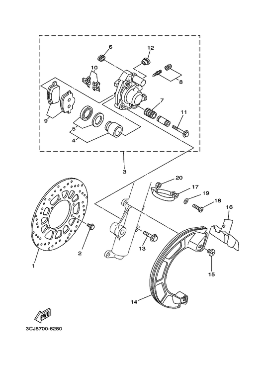 Yamaha 34X-25937-00 . Boot 2 — shown on the Front Brake Caliper parts diagram
