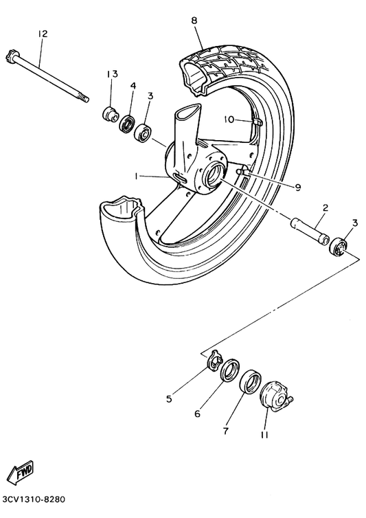 Yamaha 18G-25381-00 アクスル,ホイール — shown on the フロントホイール parts diagram