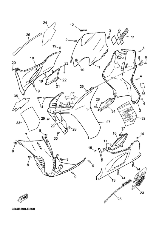 Yamaha 5RW-F8312-10 Leg Shield 2 — shown on the Leg Shield parts diagram
