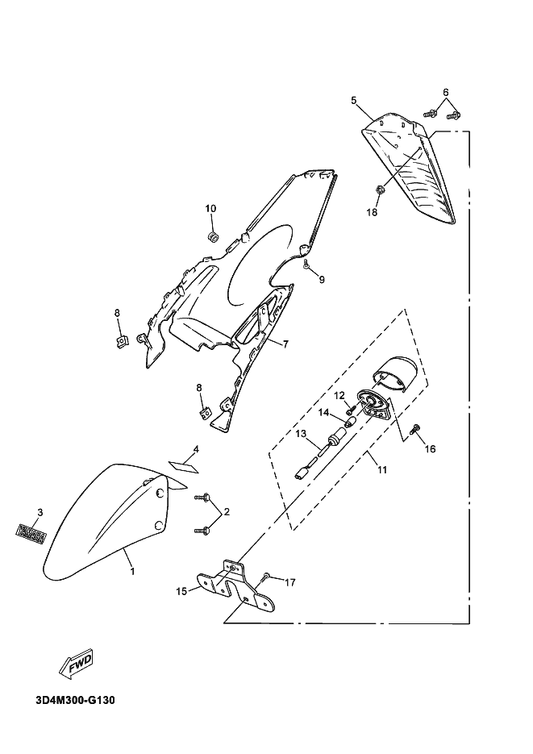Yamaha 5RW-F1511-00-PD Fender, Front — shown on the Fender parts diagram