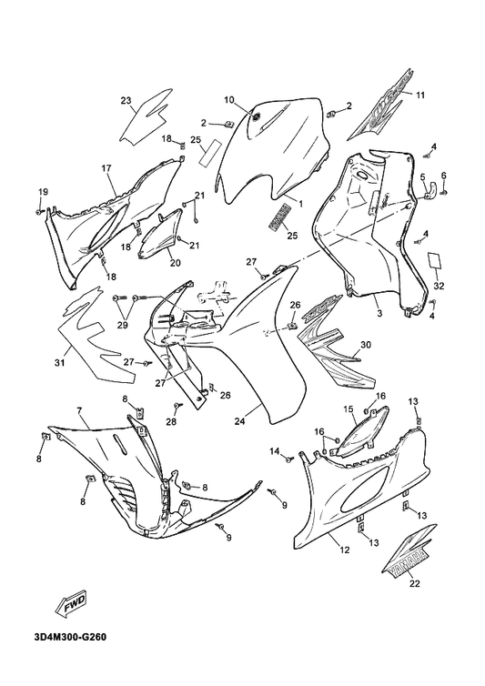 Yamaha 3D4-F174J-60 Graphic 5 — shown on the Leg Shield parts diagram