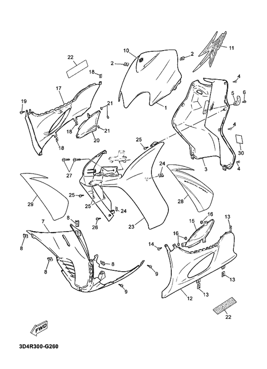 Yamaha 5RW-F171L-00-0M Mole, Side Cover 1 — shown on the Leg Shield parts diagram