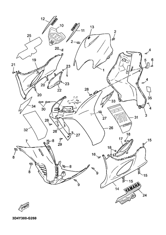 Yamaha 5RW-F8311-00-P3 Leg Shield 1 — shown on the Leg Shield parts diagram