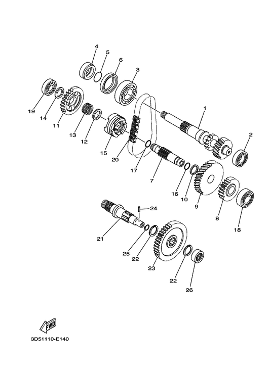 Yamaha 5UH-17681-20 Shaft, Secondary — shown on the Transmission parts diagram